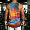 Men's Casual Hawaiian Print Outdoor Sports Tank Top Sleeveless Round Neck Beachwear Summer Vest for Athletic Activities