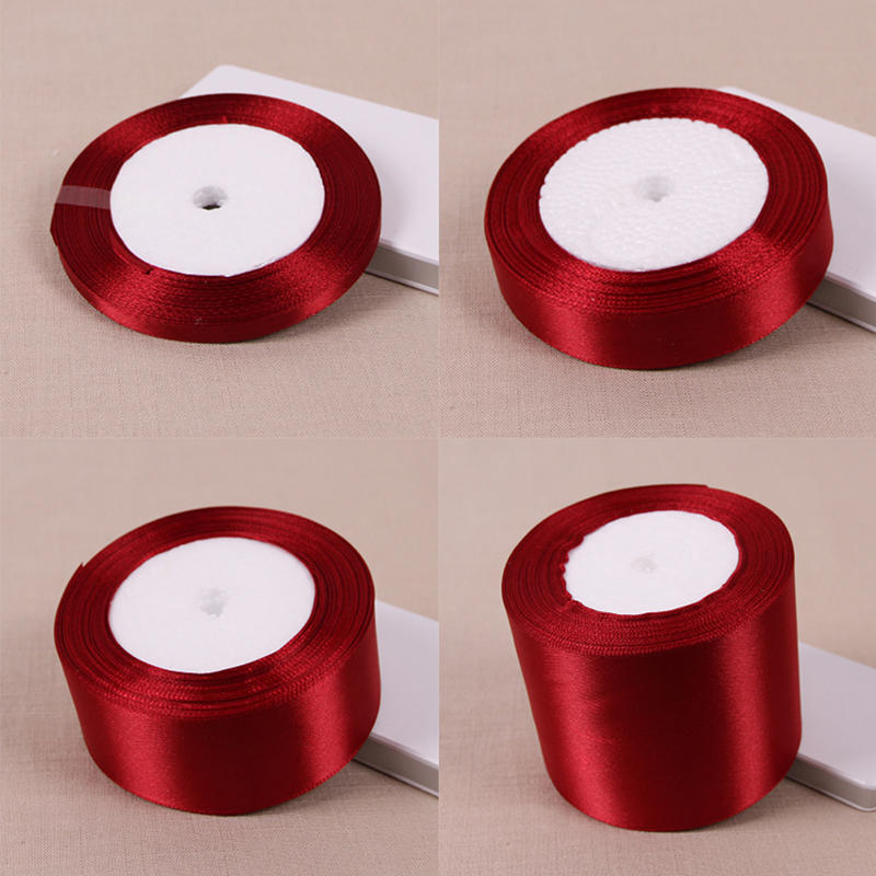 Wine Red 25 Yards Silk Satin Ribbon Wedding Party Decoration Gift Wrapping Christmas  Year Apparel Sewing Fabric Diy