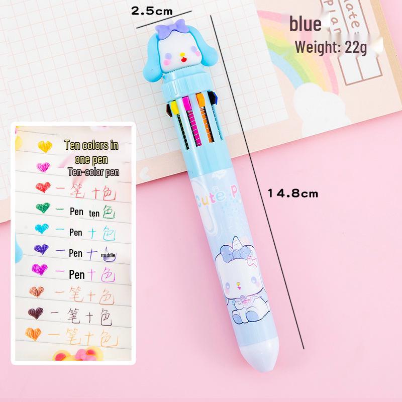 Cartoon Multi-Color Click Ballpoint Pen - Cute Ten-Color Planner Pen for Students, Creative Stationery Prize