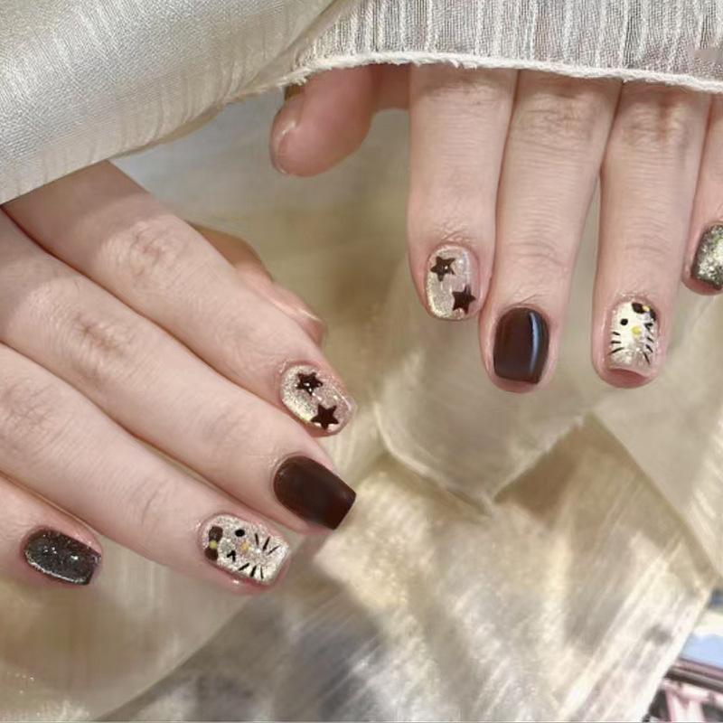 Cartoon lines cute cat stars cat eyes sweet girl versatile European and American ins style manicure tablets removable 30