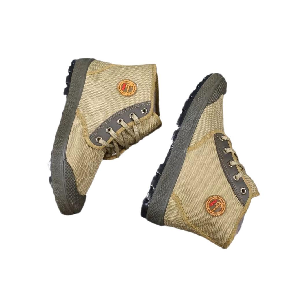 High-top waterproof liberation shoes, non-slip and wear-resistant work yellow rubber shoes, outdoor mountaineering three-proof camouflage shoes