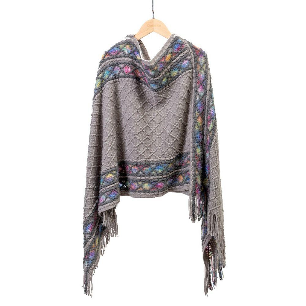 Printing Knitted Cape Stripe Imitation Cashmere Shawl Simple Ethnic Style Scarf Outdoor