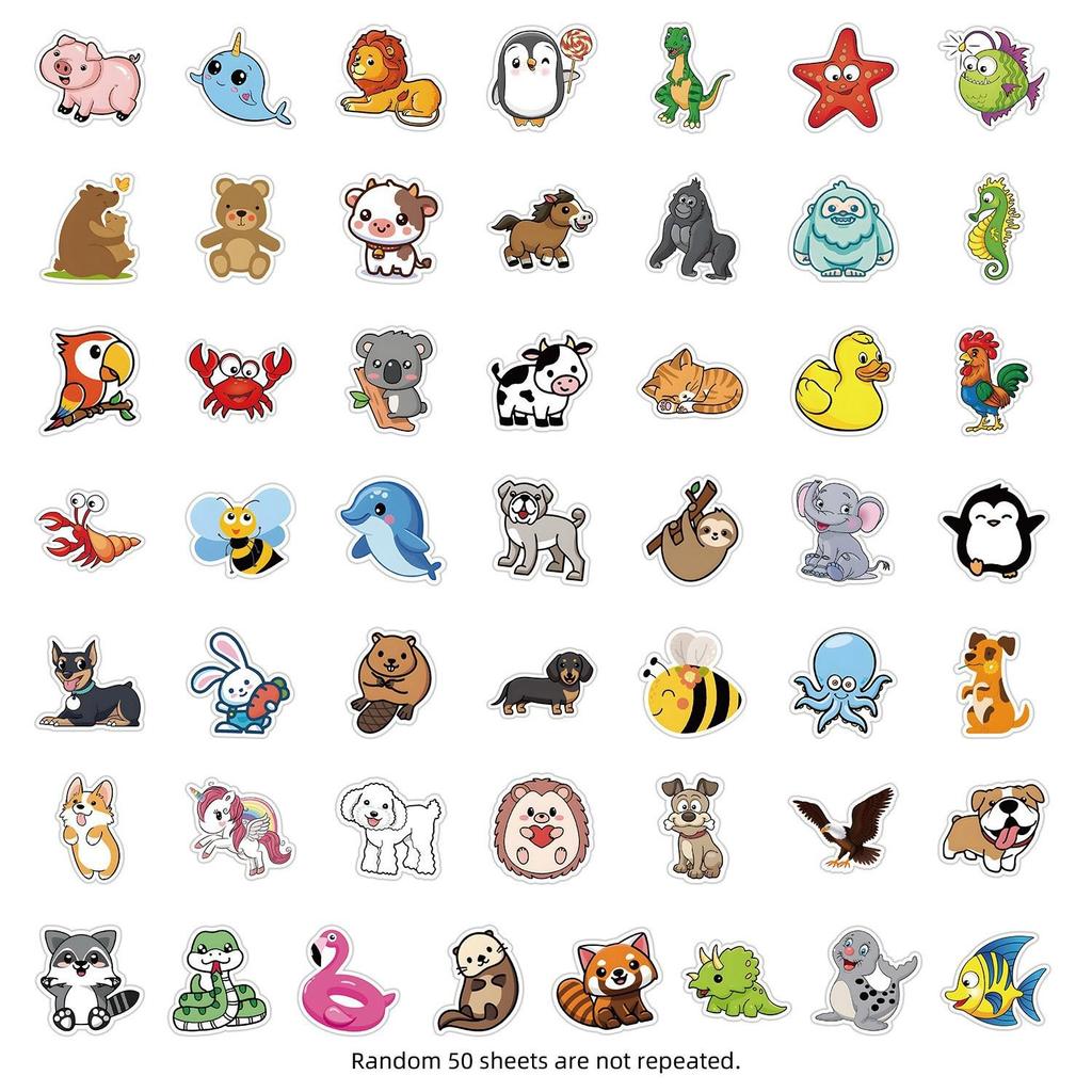 50PCS Cute Cartoon Animal Waterproof Stickers for Phones & Computers