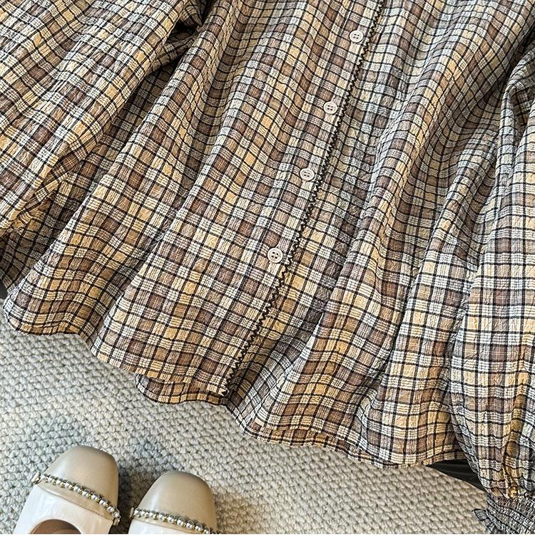 Autumn Literature and Art Yarn-dyed Plaid Doll Collar Plaid Shirt Blouse Women