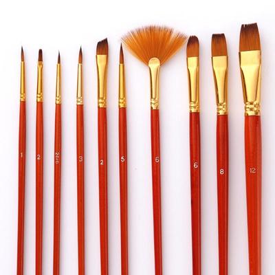10pcs Oil Acrylic Brush Watercolor Gouache Paint Brushes Pointed Tip Nylon Hair Painting Brush Professional Set Art Supplies