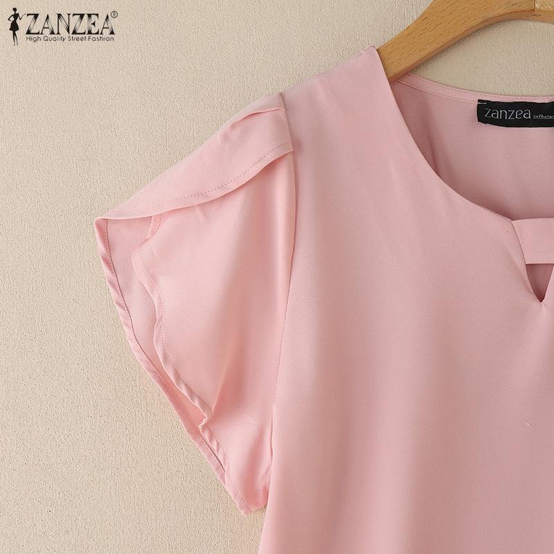 ZANZEA Women Casual Round Neck Solid Color Summer Short Sleeve Blouse