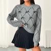 Autumn and Winter New Style Sweet Wind Small Bowknot Adornment Diamond Pattern Platix Sweater Female