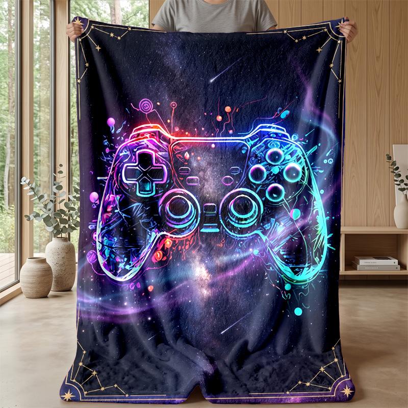 Cosmic Neon Game Controller blanket Personalized Name Flannel Blanket Soft Cozy Plush Throw for Sofa Bed Lightweight Home Decor