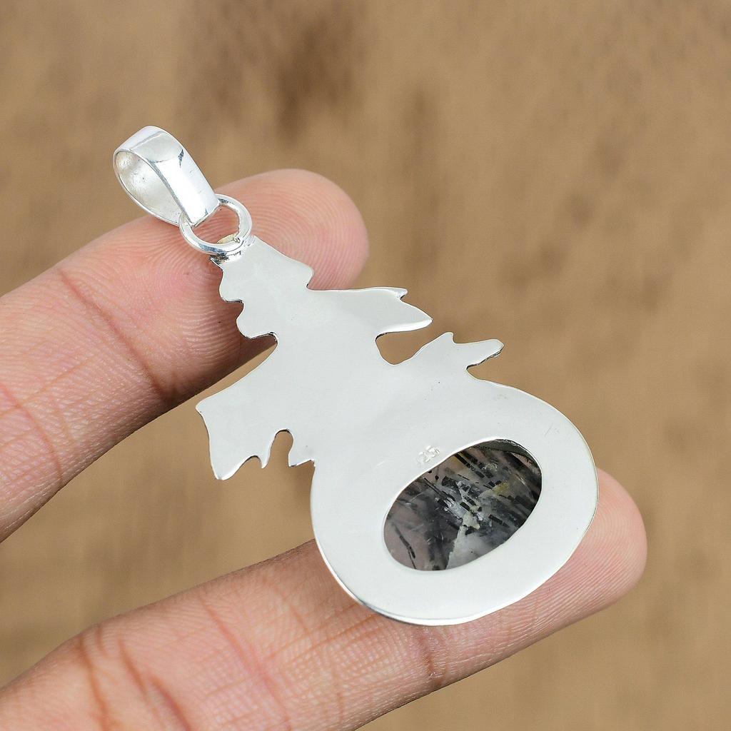Natural Black Rutile Gemstone Pendant 925 Sterling Silver Jewelry For Girls