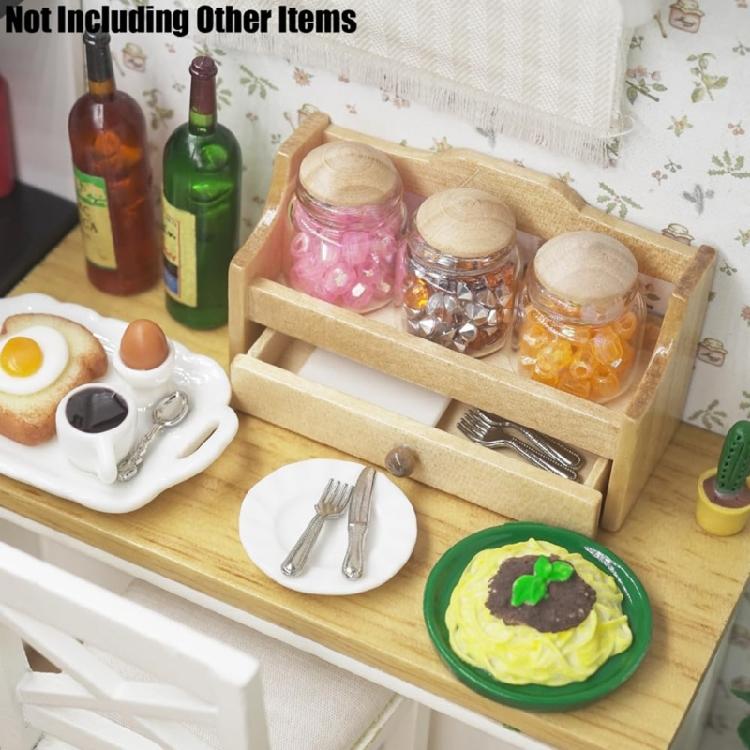 Miniature Wooden Jar Organizer 1/12 Scale Dollhouses Furniture Retro Kitchen Decors MultiPurpose Display Shelf