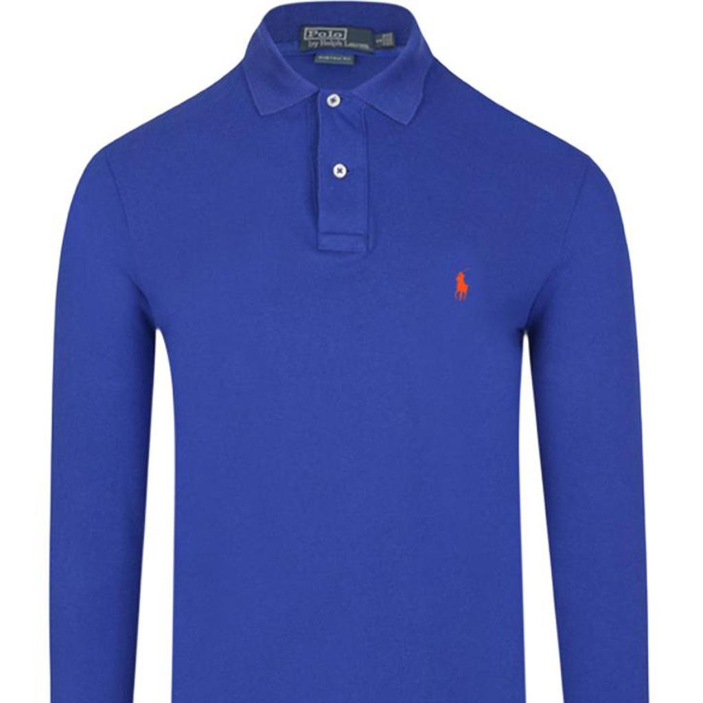 Polo Ralph Lauren Jednobarevné polo tričko s dlouhým rukávem s výšivkou poníka Pánské topy Královsky modrá MNPOKNI16820283-400