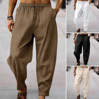 Heren Broek Trekkoord Elastische Taille Wijde Pijp Gestreept Diep Kruis Effen Kleur Los Zacht Ademend Sport Zweetbroek