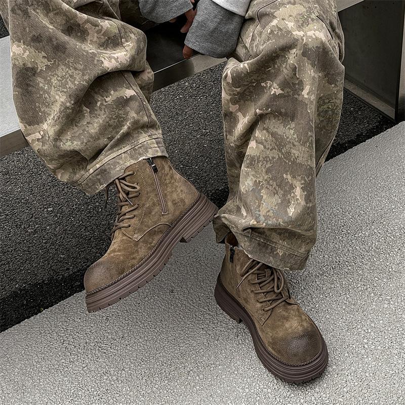 New men's leather Martin boots thick-soled heightening couple trend fashion versatile tooling boots men 45107-J