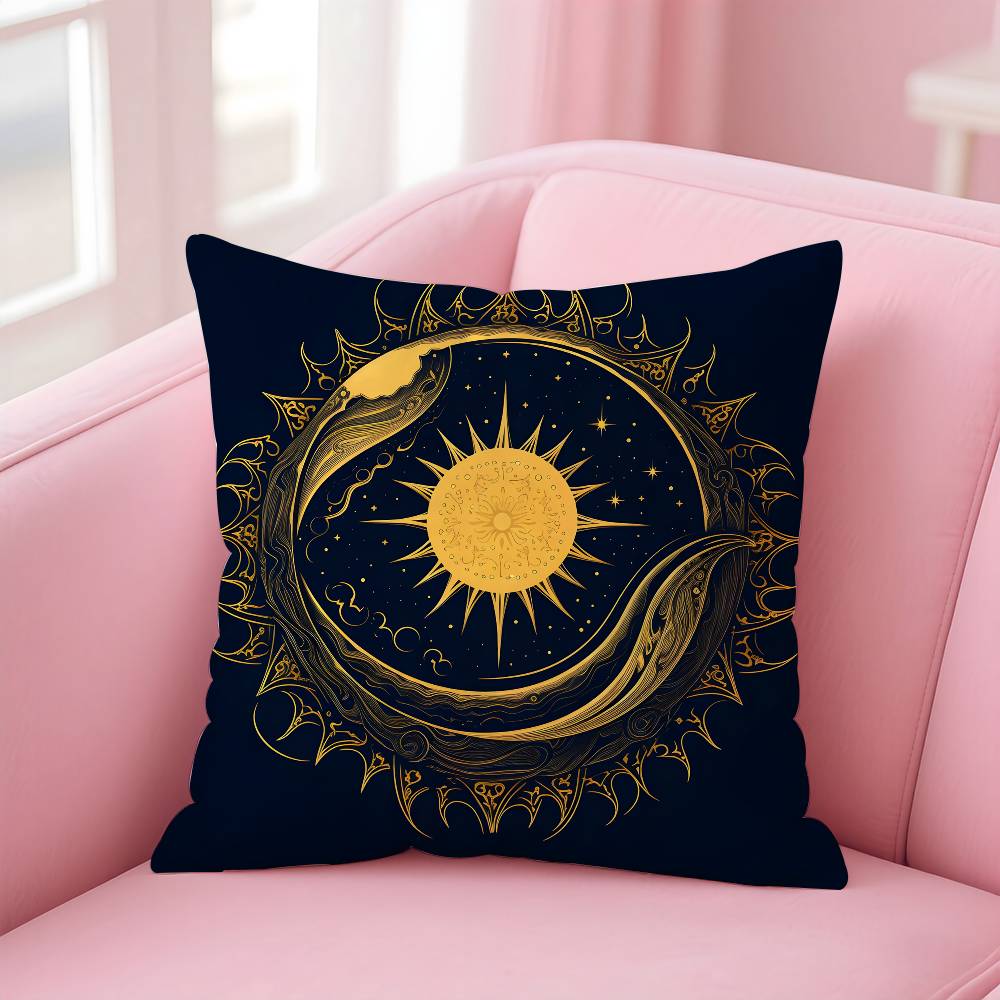 Sun Moon Mandala Series Pattern Pillow Case Anti-Dustmite Pillow Invisible Zipper Silky Short Plush Sofa Cushion Cover