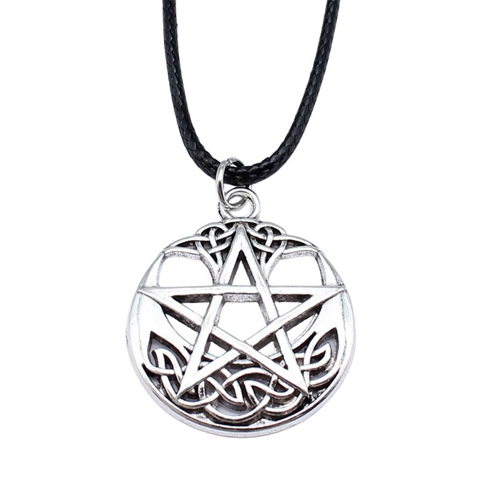Triquetra Celtic Knot Pendant Necklace Wiccan Occult Protection Jewelry With 45cm Leather Chain