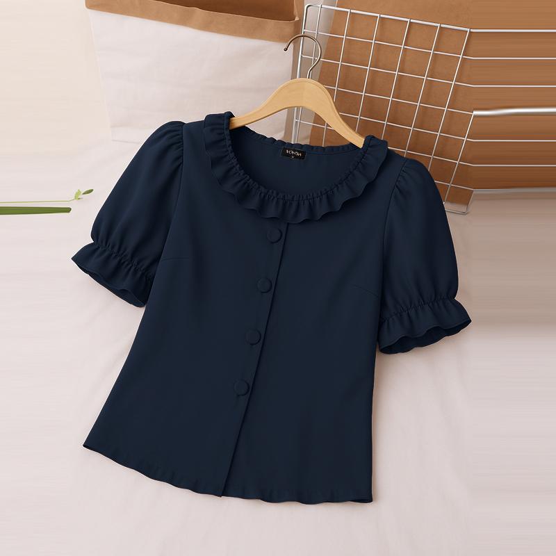 

VONDA Летние женские блузки с короткими рукавами-буфами однотонные повседневные короткие топы 5XL