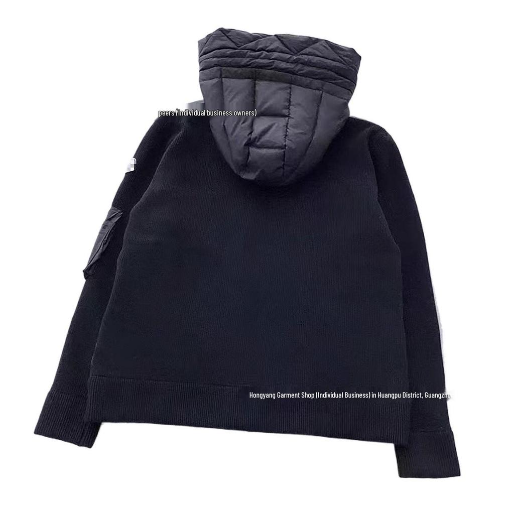 2025 M Brand Knitted Patchwork Hooded Down Jacket – White Duck Down, Unisex Casual Cardigan Style