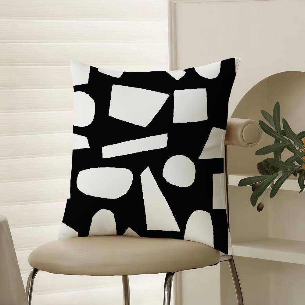Black And White Abstract Print Pillow Case Comfort Sofa Bed Silky Elegant Invisible Zipper Decorative Cushion Cover