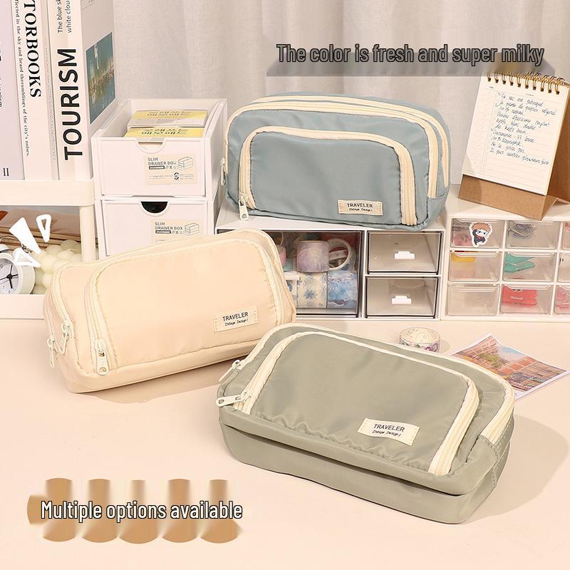 Minimalist Japanese-Style Pencil Case 2023: Large-Capacity Stationery Box for Students, Unisex