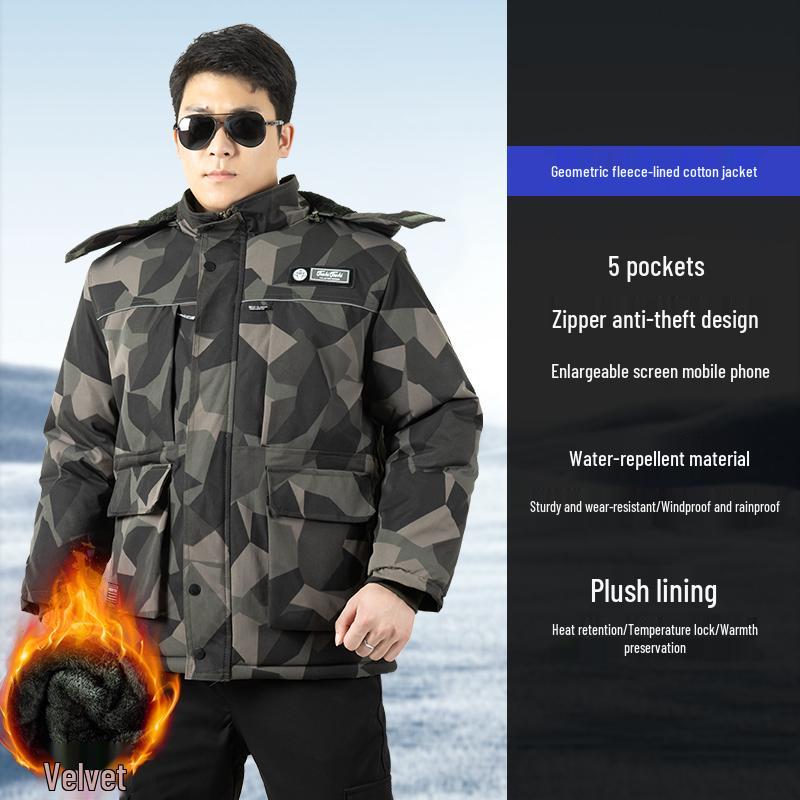 Men s Winter Hooded Workwear Coat: Fleece-Lined, Waterproof, Warm & Thick for Cold Storage L 170cm (100–120 jin)