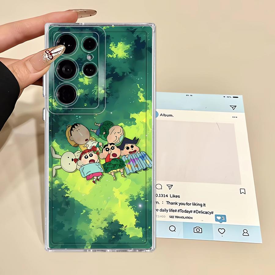 Roztomilý obal na telefon Shinchan s pastelkami pro Samsung Galaxy S25 Edge S24 S26 S22 FE Note 20 Ultra 10 S23 Ultra S20 Plus S21