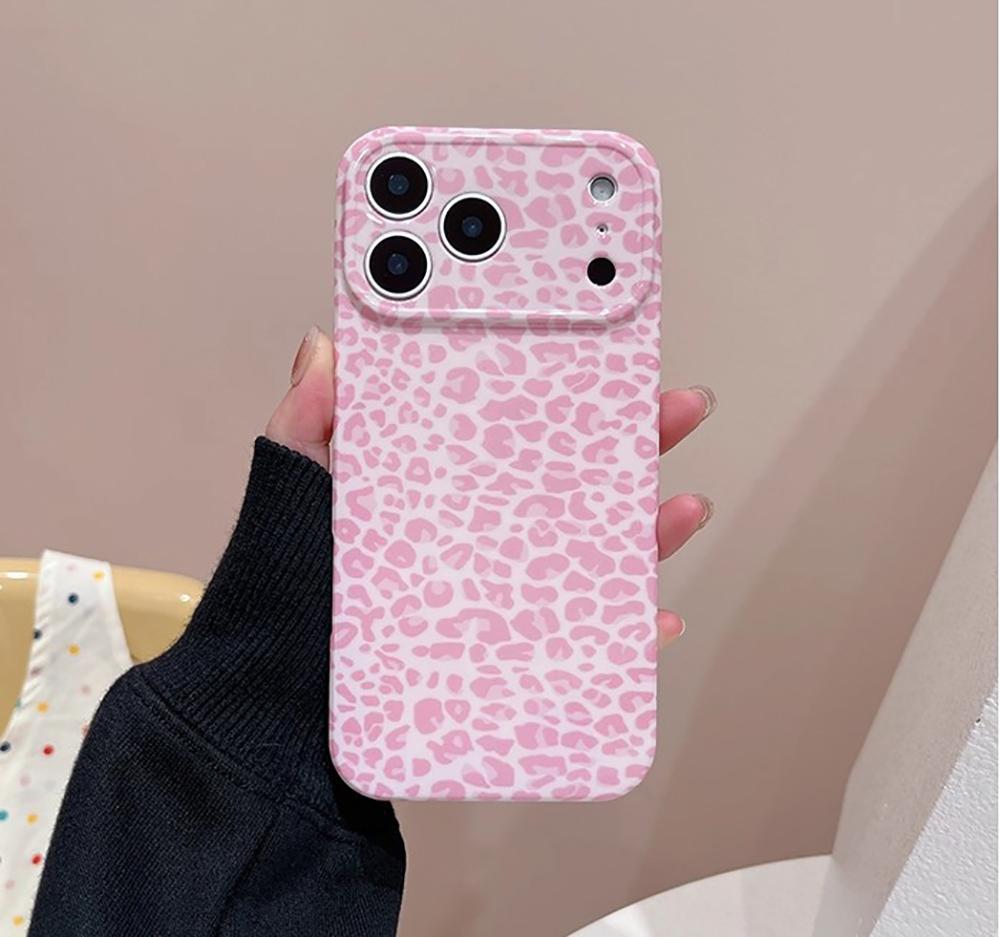 Lovely Pink Leopard Pattern Lens Protection Phone Case for IPhone 14 15 16 Pro Max Shockproof Cover for Iphone 17 Pro Air Case