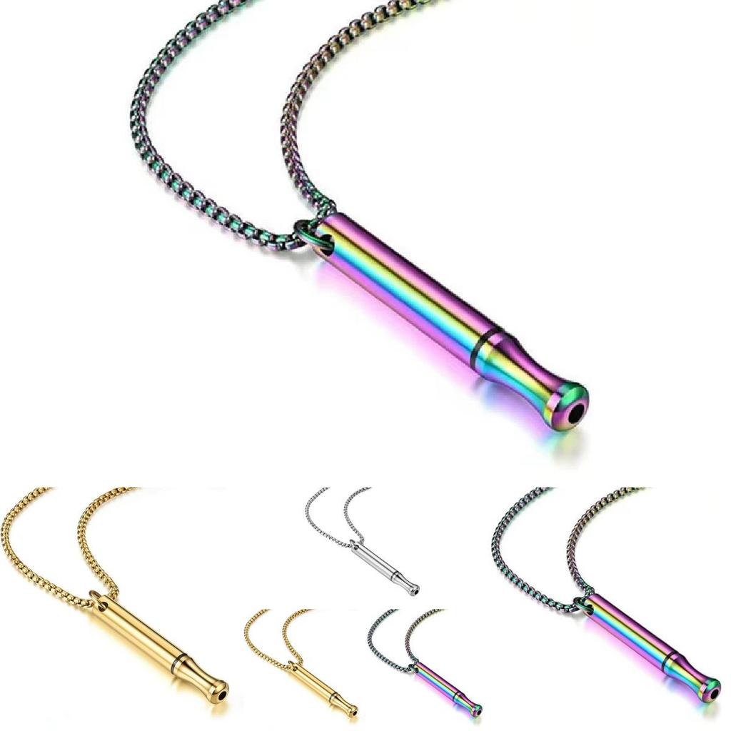Titanium Steel Whistle Pendant Necklace With Adjustable Chain For Men Women
