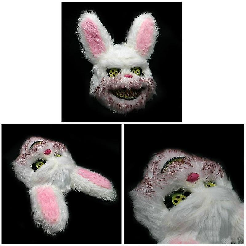 White Bunny Rabbit Bloody Mask Creepy Scary for Halloween Party Costumes Cosplay
