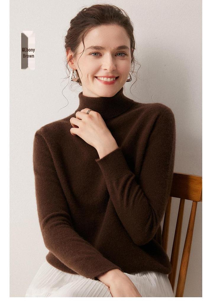 100% Cashmere Women's High Neck Solid Color Loose Fit Sweater for Autumn/Winter