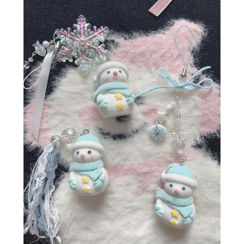 Versatile Flocking Snowman Pendant Decorative Necklaces Pendants DIY Jewelry Making Supplies Mini Resin Ornaments