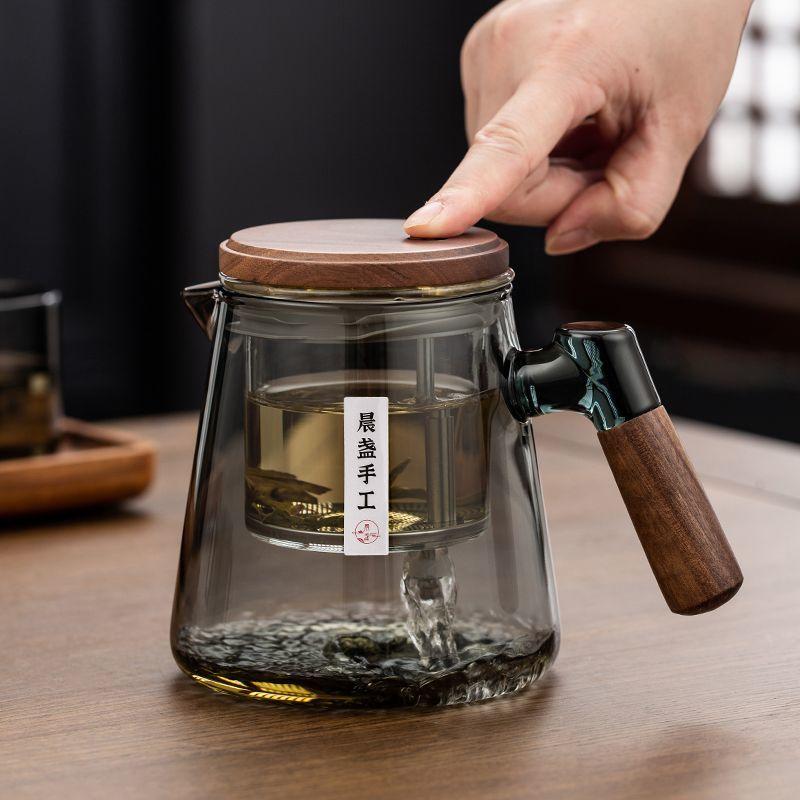 Glas Fließende Tasse Vollglas Innentank Tee Trennung Brühen Teekanne Ein-Knopf-Filter Teebereiter Set Teetasse