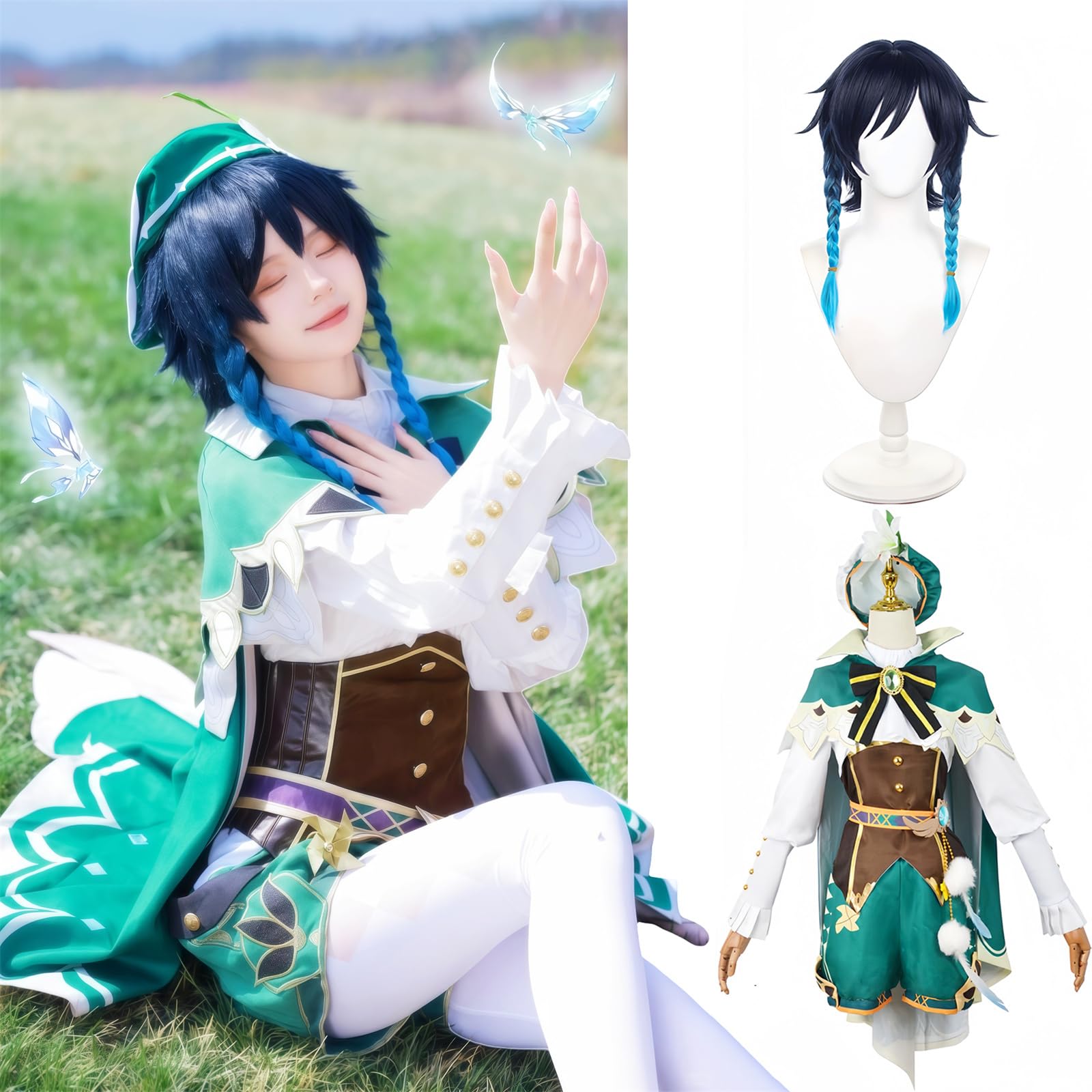 

[NOKIJP] Костюм для косплея Венти из Genshin Impact, Поэт, окрашенный ветром (Венти, XXL)