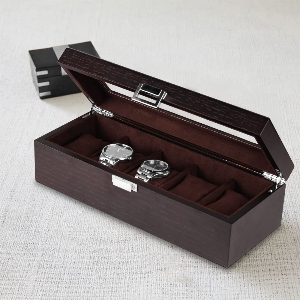 Baskiss Dřevěné hodinky Úložný box na hodinky Luxusní pouzdro na sbírku hodinek Pouzdro, Krabička, (5 hodinek)