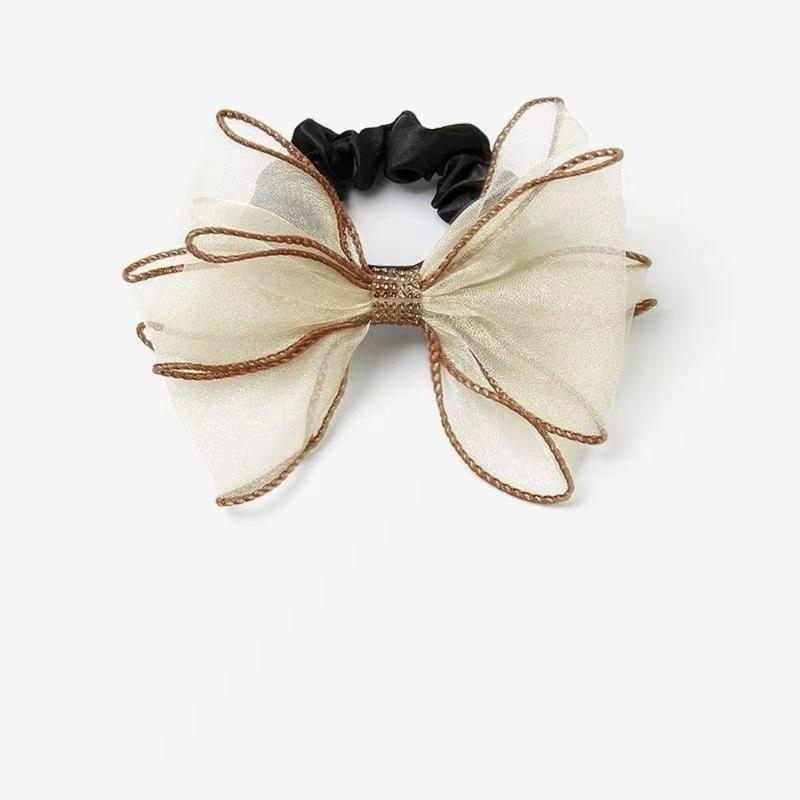 Mesh Rhinestones Bows Hair Tie Elastic Practical Hair Accessory For Women Girls Sports Party Hair Scrunchie Hair Decors