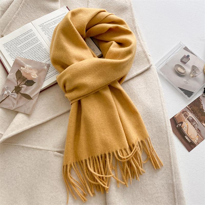 Luxury Wool Scarf For Women Fashion Warm Cashmere Scarves Korean Style Solid Knitted Shawl Wrap Pashmina Bandana Christmas Gift