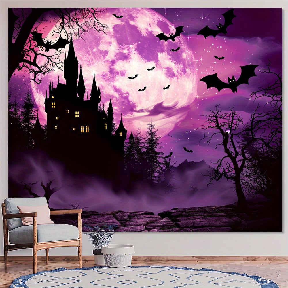 2D flat design, 1 piece. Moonlight Castle background fabric, suitable for Halloween, Christmas, and autumn parties.