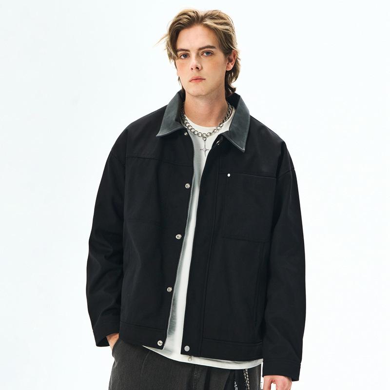 Lapel American Coach Jacket Men's Solid Color Vintage Jacket