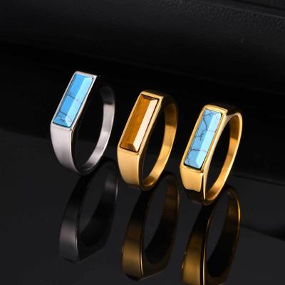 Vnox Natural Stone Signet Ring for Men, Gold Sliver Plated Stainless Steel Finger Band for Dad Boyfriend Valentine's Day Gifts