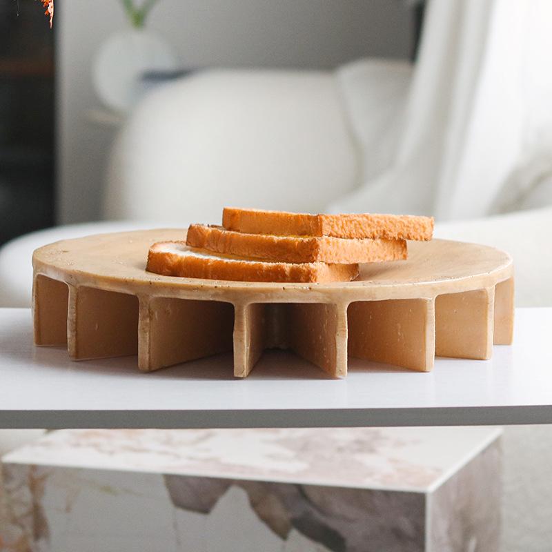 Wabi-Sabi Fruktskål med Bas i Faux Travertin - Elegant Skrivbordsförvaring och Dekoration för Lyxiga Bed & Breakfast och Showrooms.