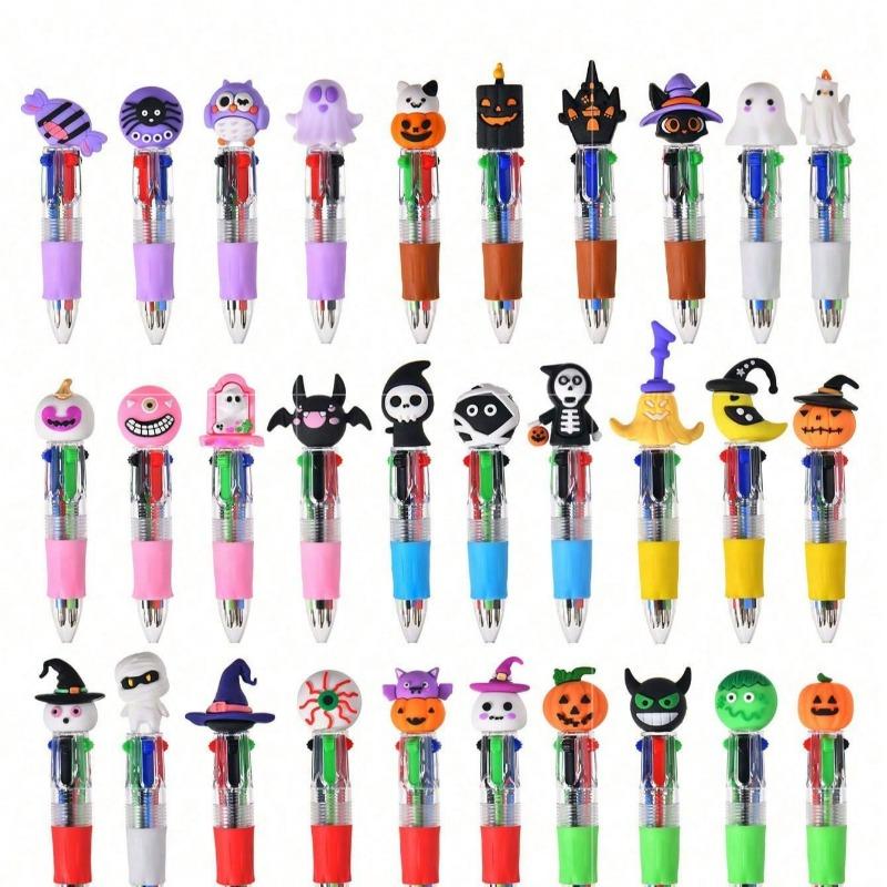 20Pcs- Halloween Mini Multicolor Pens In One 4-In-1 Cute Halloween Ballpoint Pen, Pumpkin Witch Spooky Witch Skeleton Pen Suitable For Halloween