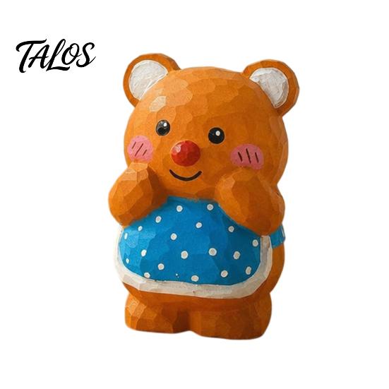 Whimsical Home Furnishings Hand-Carved Basswood Bear Ornament, Cute Apron Wood Decorative Figurine, Original Niche Gift for Lovers Statue Desktop