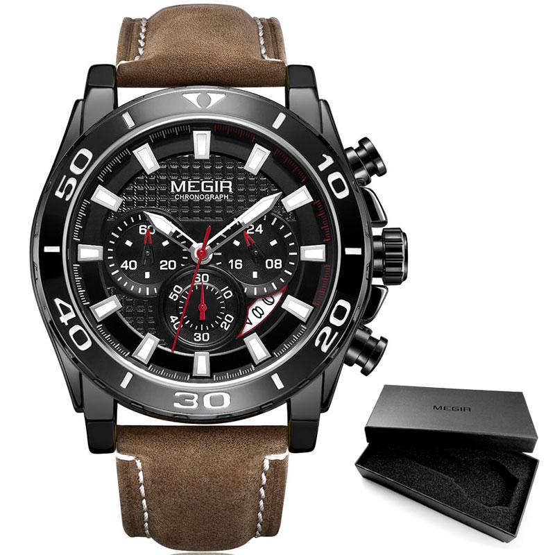 Fashion Megir Top Brand Men's Army Sports Chronograph Quartz Leather Luminous Waterproof Man Relogios 2094 Silver & Gold Watches