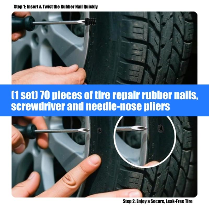 Professional Tire Repair Kit Includes 70 Rubber Plugs Screwdriver And Plier For Puncture Fix Flat Tire Puncture Repair