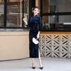 Bronzing blue velvet national style new Chinese Suzhou long-sleeved autumn cheongsam improved young women's high-end sense spring and autumn