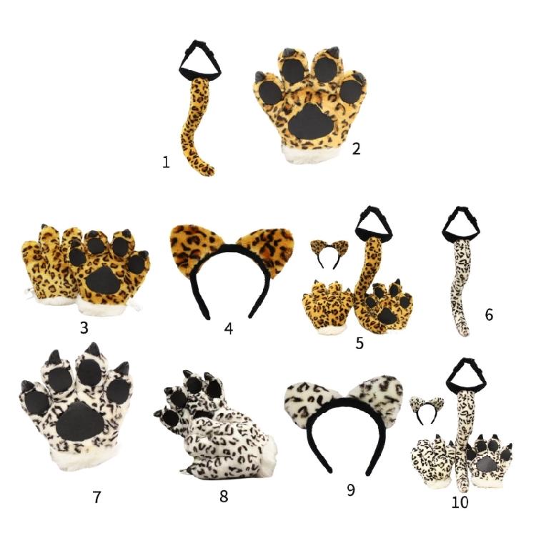 Leopard Costume Accessories Set Leopard Ear Headband,Tail Halloween Cosplay Prop