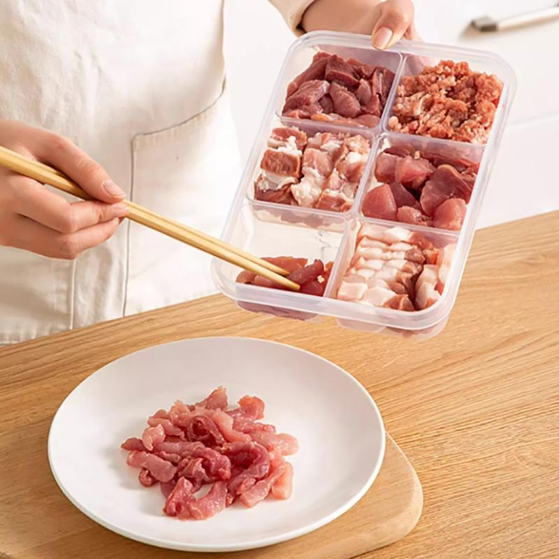 Transparent 4/6 Grids Storage Box Refrigerator Large Capacity Container Storage Box Frozen Meat Compartment Food Kitchen Tool