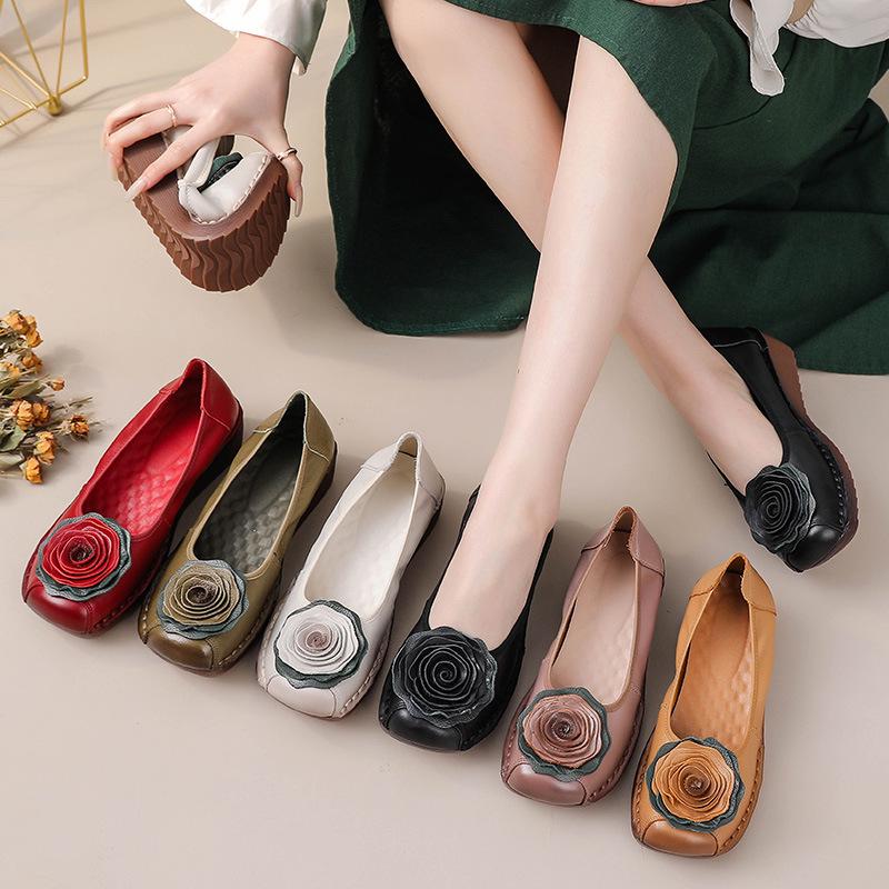

Women s Handmade Genuine Leather Shoes with Floral Decoration and Soft Sole 38