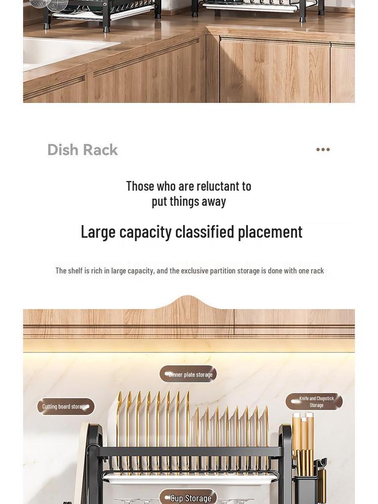 Multi-layer Kitchen Storage Rack for Bowls, Plates, Knives, and Chopsticks with Countertop Drain Functionality