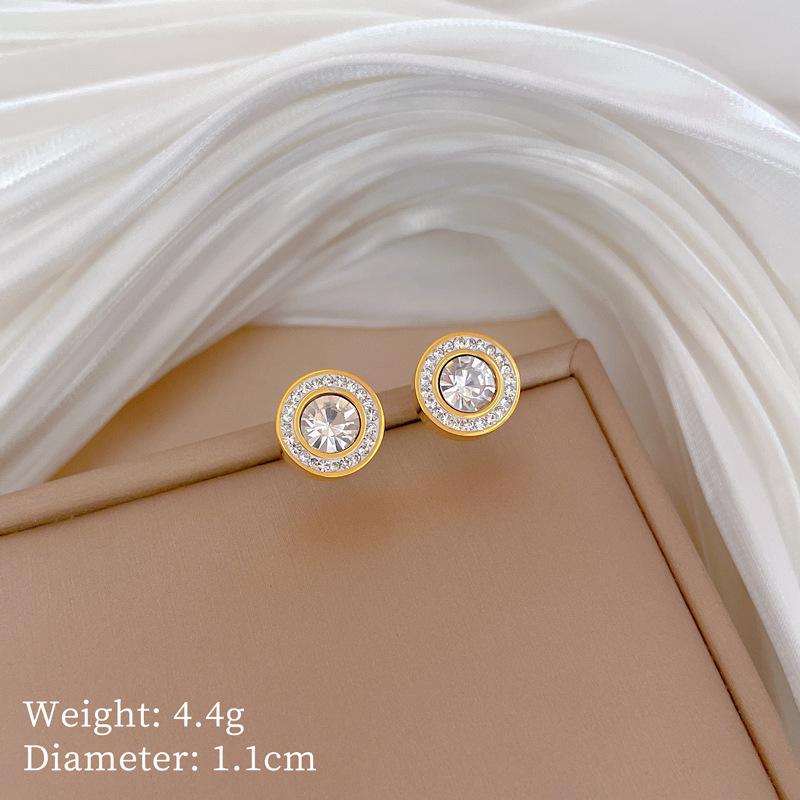 ZAKOL Shiny Crystal Zircon Round Pendant Necklace Earrings for Women Exquisite Stainless Steel Chain 2 Pcs Zircon Set