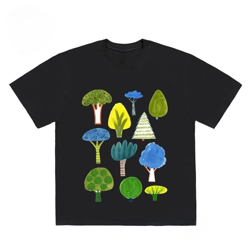

Hand-drawn Tree Graphic Unisex Cotton T-shirt Tee Casuai Short Sleeve Crewneck Top Fashion Streetwear Autumn Graphic T Shirts 4XL